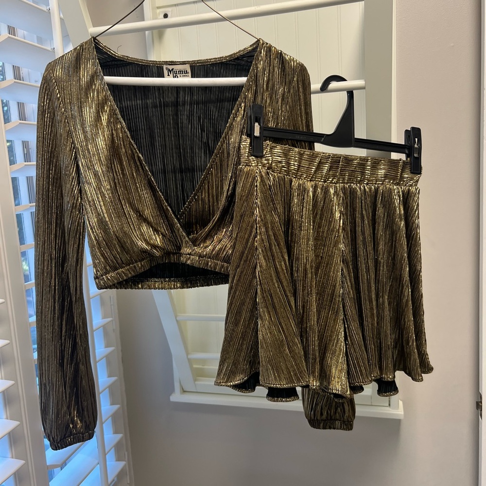 Show Me Your Mimi Metallic Gold Two-Piece Set